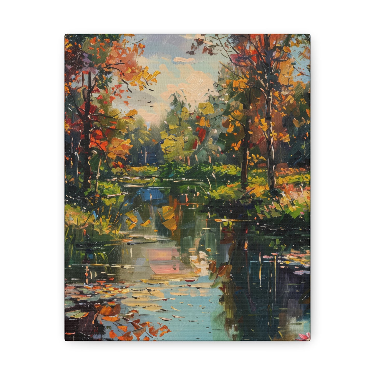 Lake in a Forest - Claude Monet Style Digital Print Canvas Gallery Wraps