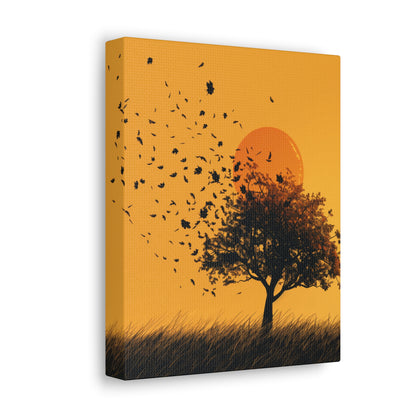 Leafless Tree in a Golden Sunset Digital Illustration Canvas Gallery Wraps