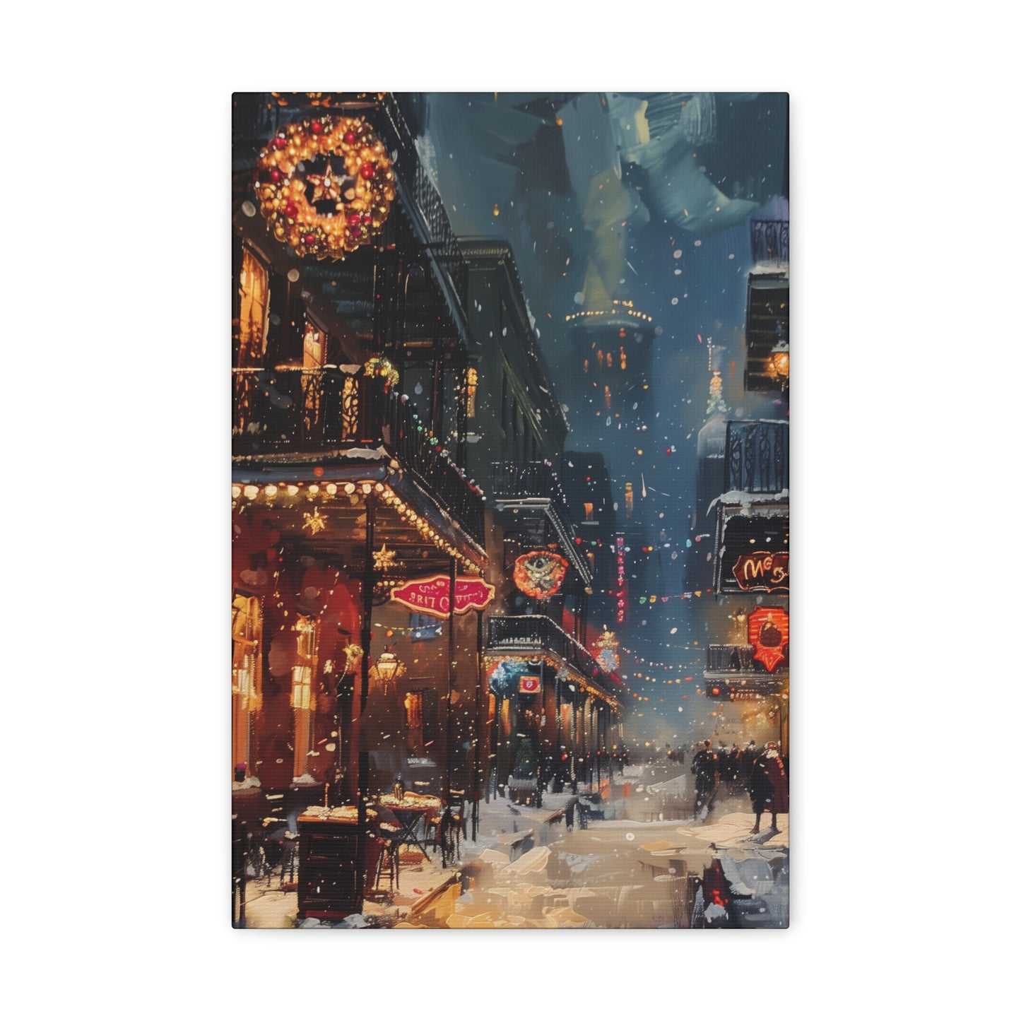 Christmas Time Downtown Street Corner - Rembrandt Style Digital Oil Painting Canvas Gallery Wraps