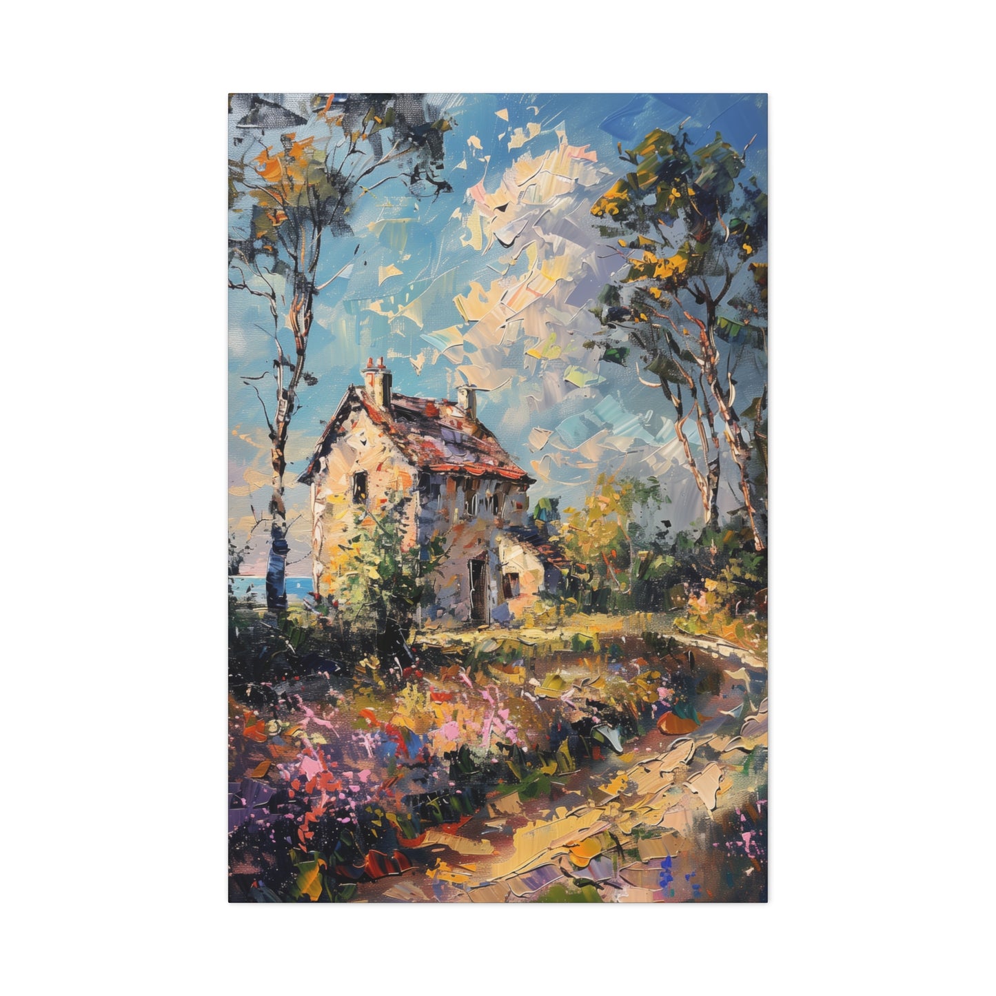 Old house in Countryside Village with garden in medieval times Digital Oil Painting Print Canvas Gallery Wraps