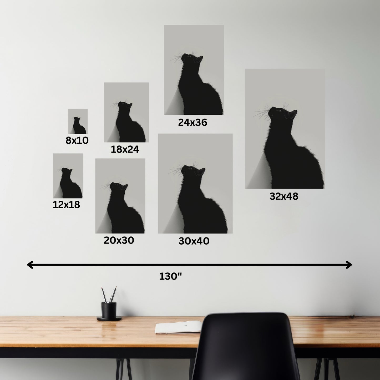 Black Cat Looking Up Digital Illustration Canvas Gallery Wraps