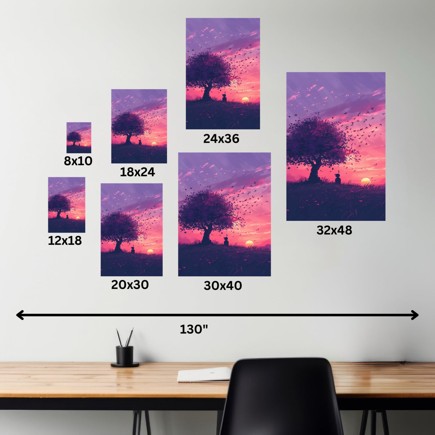 Tree in a Purple Sunset Digital Illustration Canvas Gallery Wraps