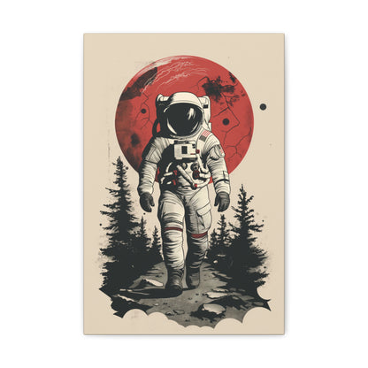 Cosmic Journey: Astronaut Walking  - Digital Illustration Canvas Gallery Wrap