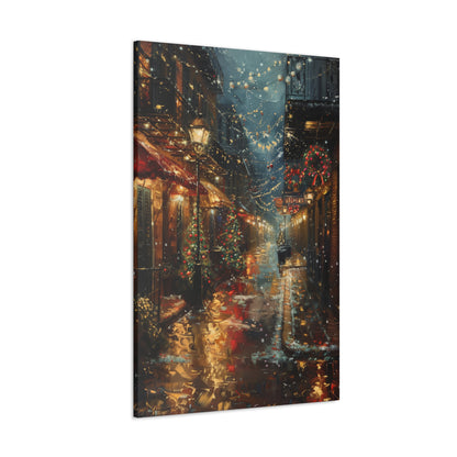 Christmas Time Downtown Street Corner - Rembrandt Style Digital Oil Painting  Canvas Gallery Wraps