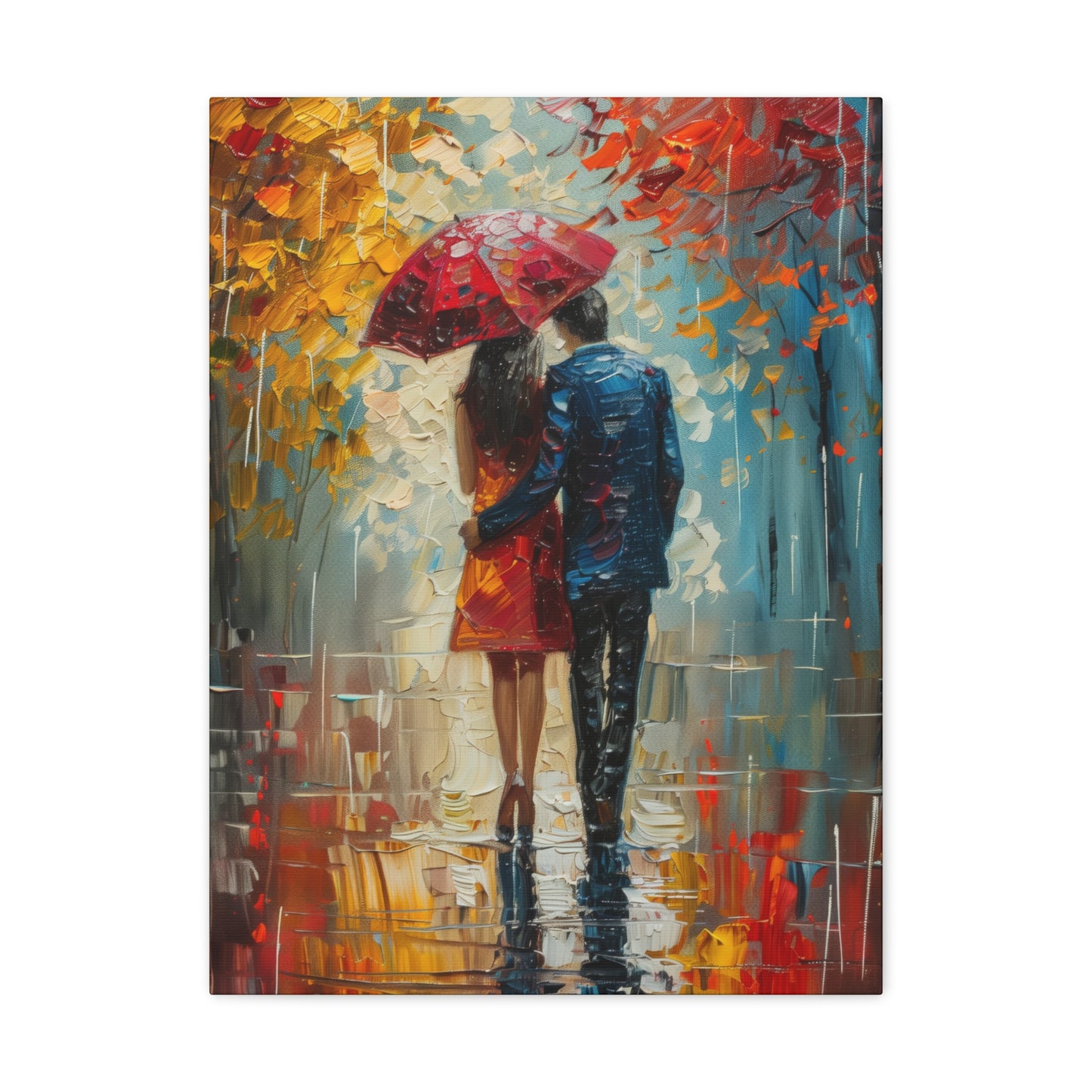 lovely couple holding a umbrella in rain - Leonid Afremov Style Digital Print Canvas Gallery Wraps