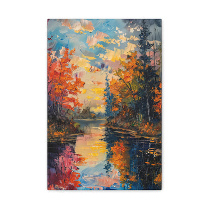 Pond in a Autumn Forest - Claude Monet Style Digital Print Canvas Gallery Wraps