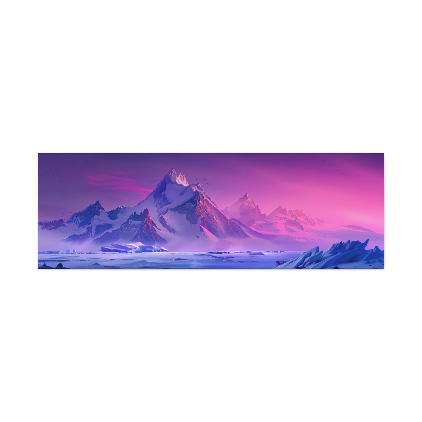 Snowy Mountain Evening in Antarctica - Digital Landscape Illustration Panorama Canvas Gallery Wraps