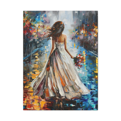 bride walking in street - Leonid Afremov Style Digital Print Canvas Gallery Wraps