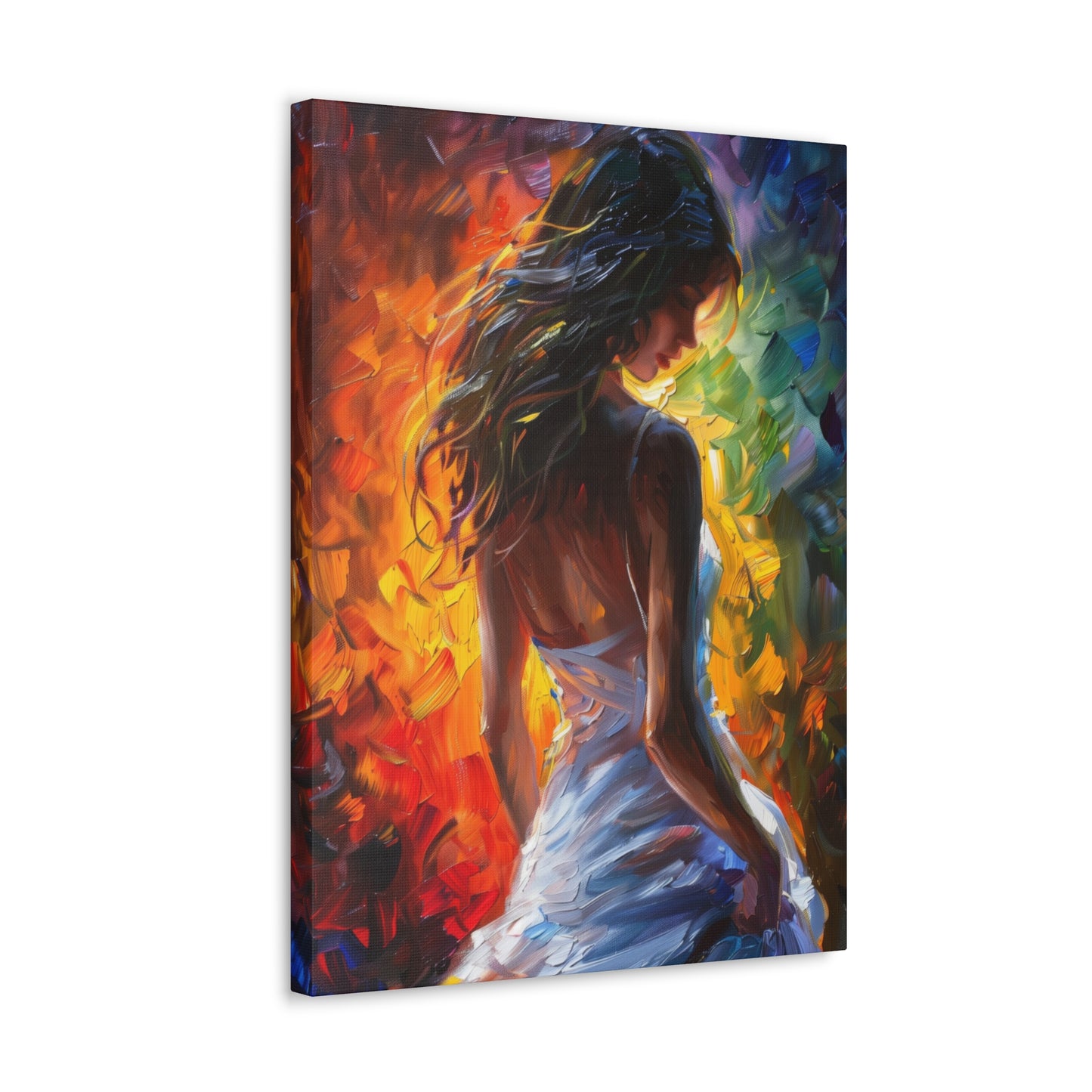 Lady in White Dress - Leonid Afremov Style Digital Oil Painting Canvas Gallery Wraps