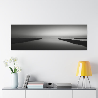 River Delta - Black and White Landscape Panorama Canvas Gallery Wraps