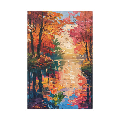 Lake in a Autumn Forest - Claude Monet Style Digital Print Canvas Gallery Wraps