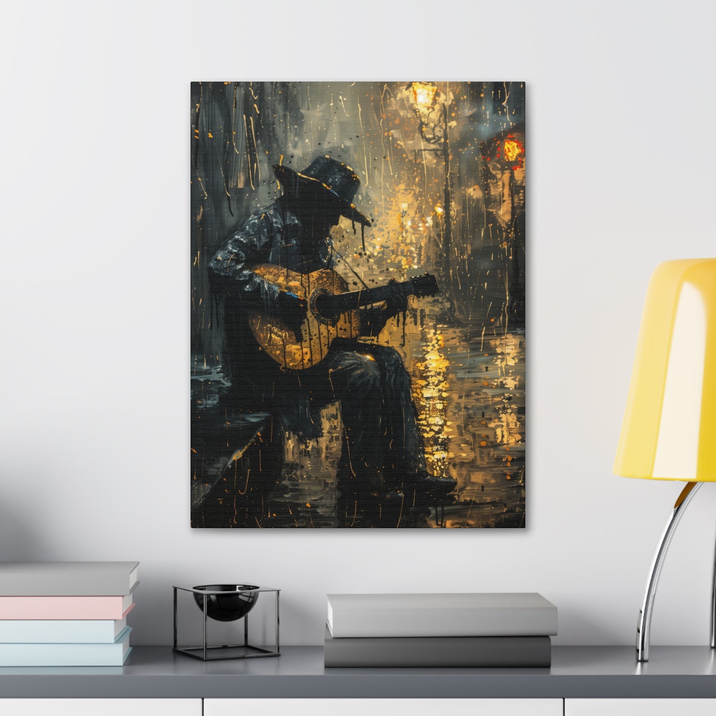 Man Playing Guitar on the Street - Rembrandt Style Digital Oil Painting Canvas Gallery Wraps