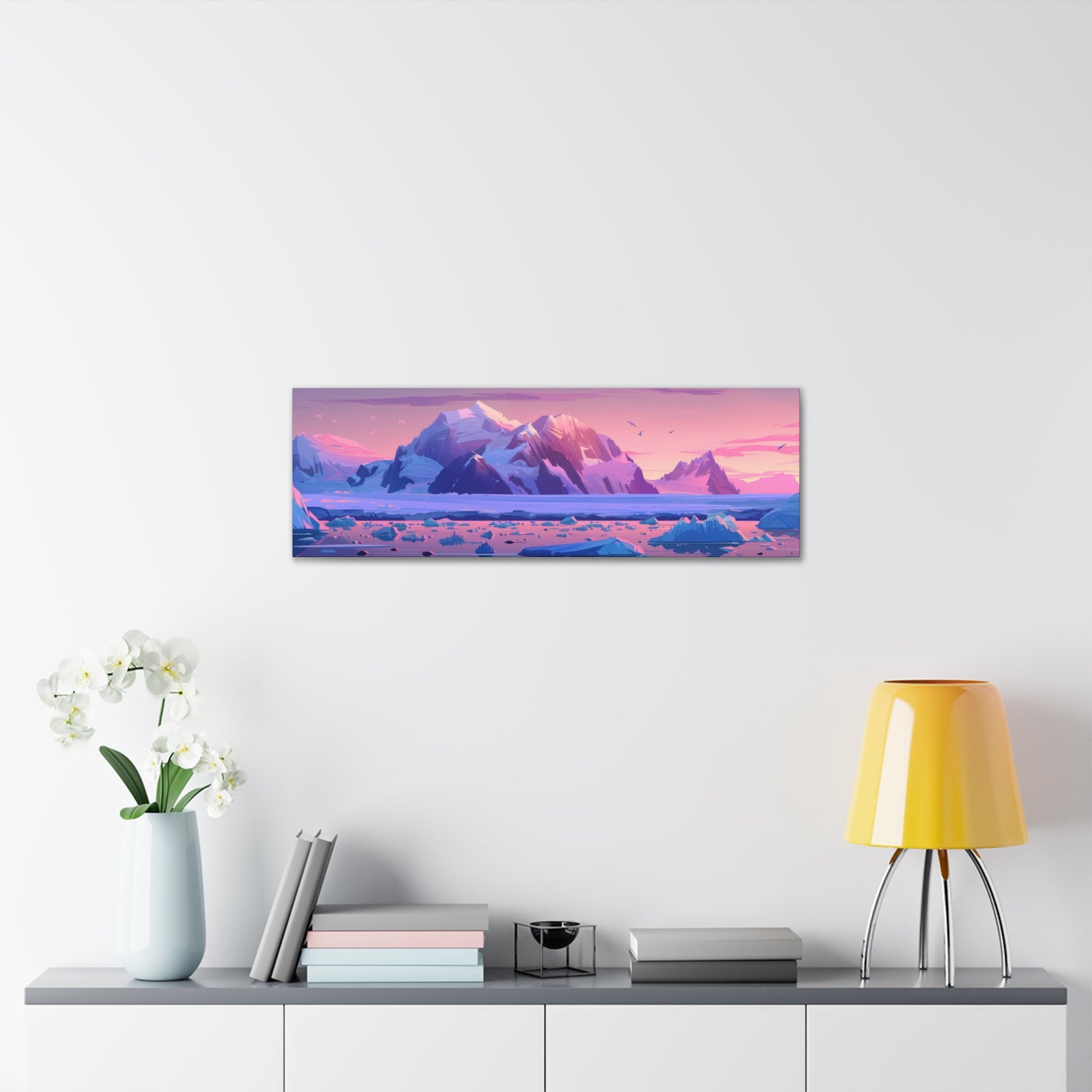 Sunset in Antarctica - Landscape Illustration Panorama Canvas Gallery Wraps