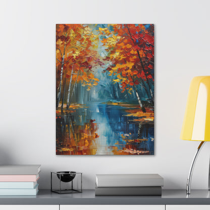 a river flows through autumn forest - Leonid Afremov Style Digital Print Canvas Gallery Wraps