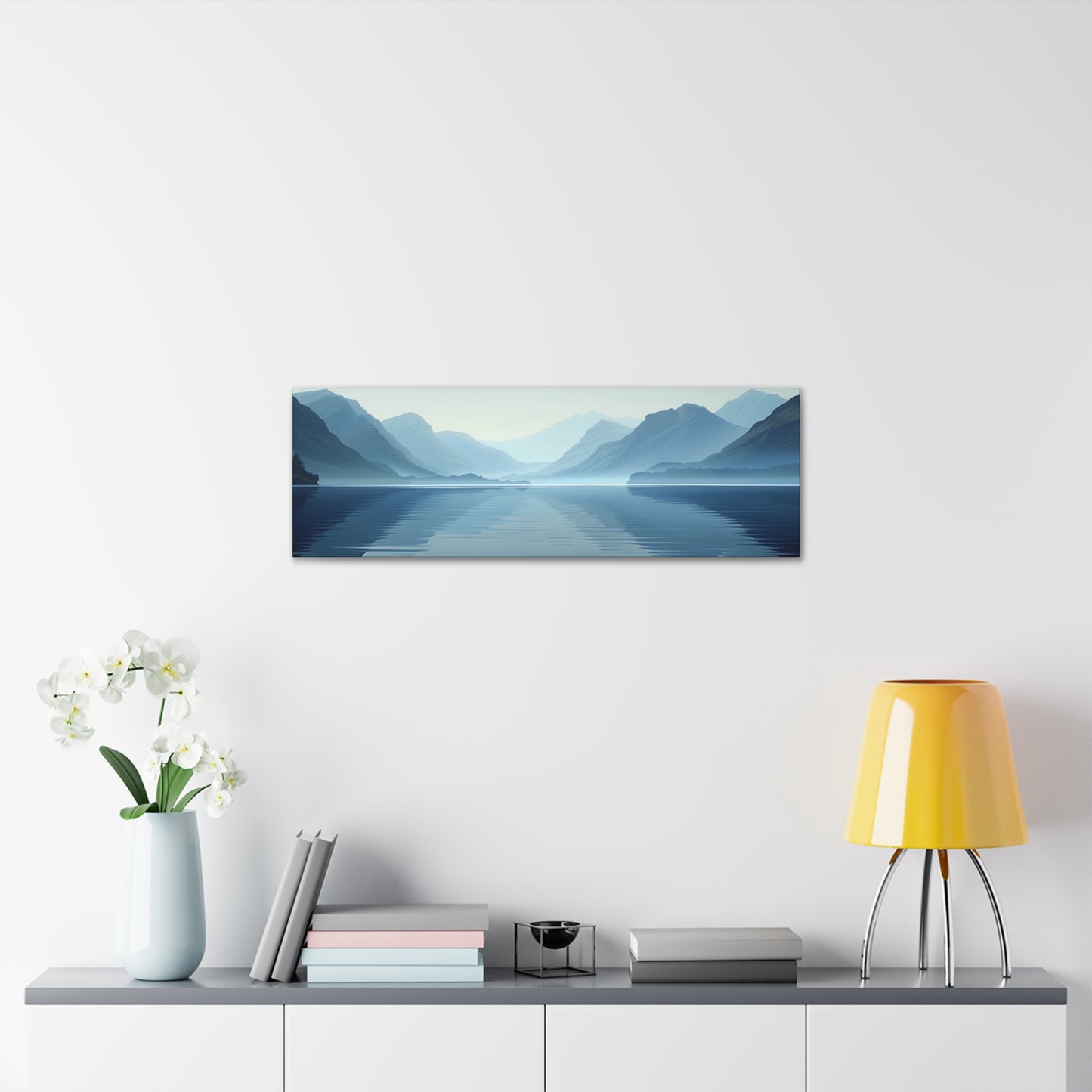 Scottish Lake Landscape - Morning Mist with Mountain Panorama Canvas Gallery Wraps