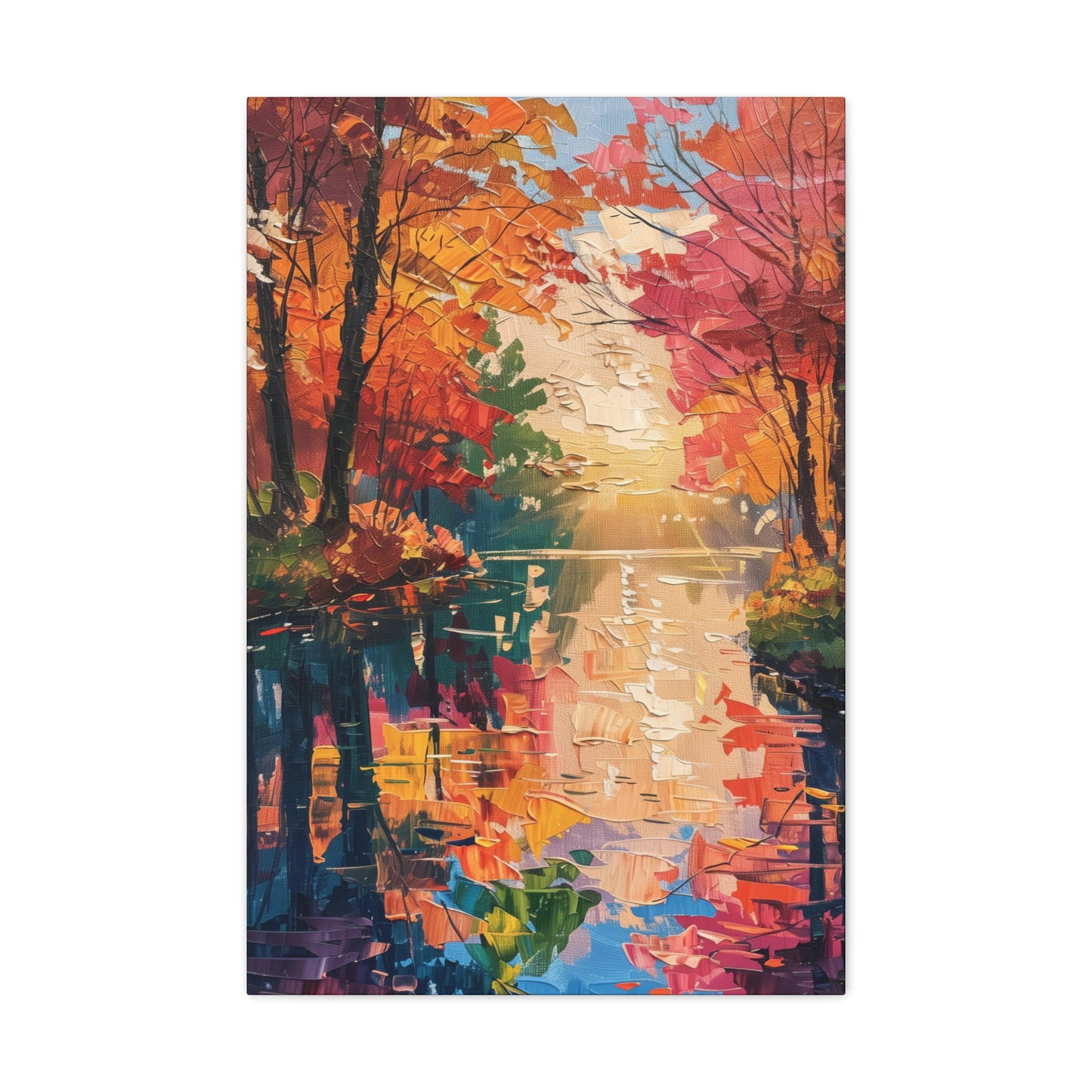 Lake in a Autumn Forest - Claude Monet Style Digital Print Canvas Gallery Wraps