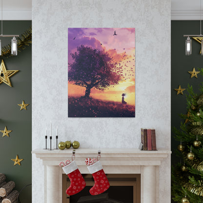 Tree in a Purple Sunset Digital Illustration Canvas Gallery Wraps