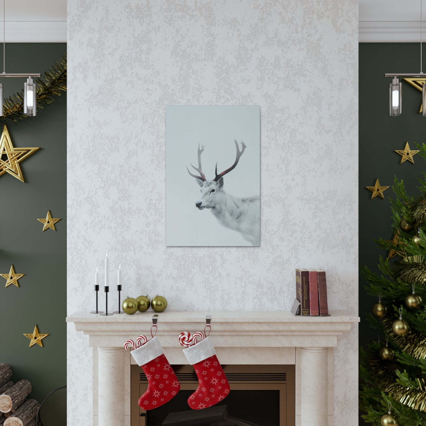 White Reindeer Digital Illustration Canvas Gallery Wraps