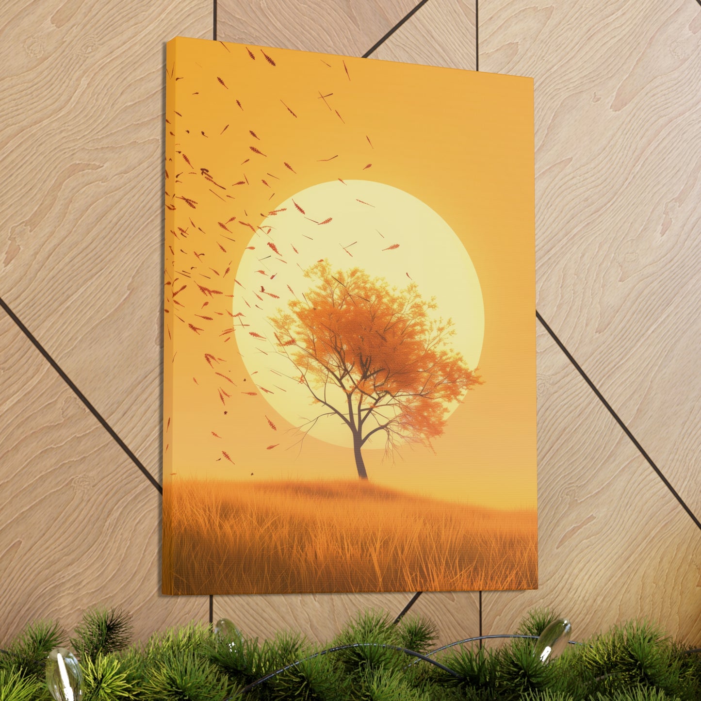 Tree in a Golden Sunset Digital Illustration Canvas Gallery Wraps