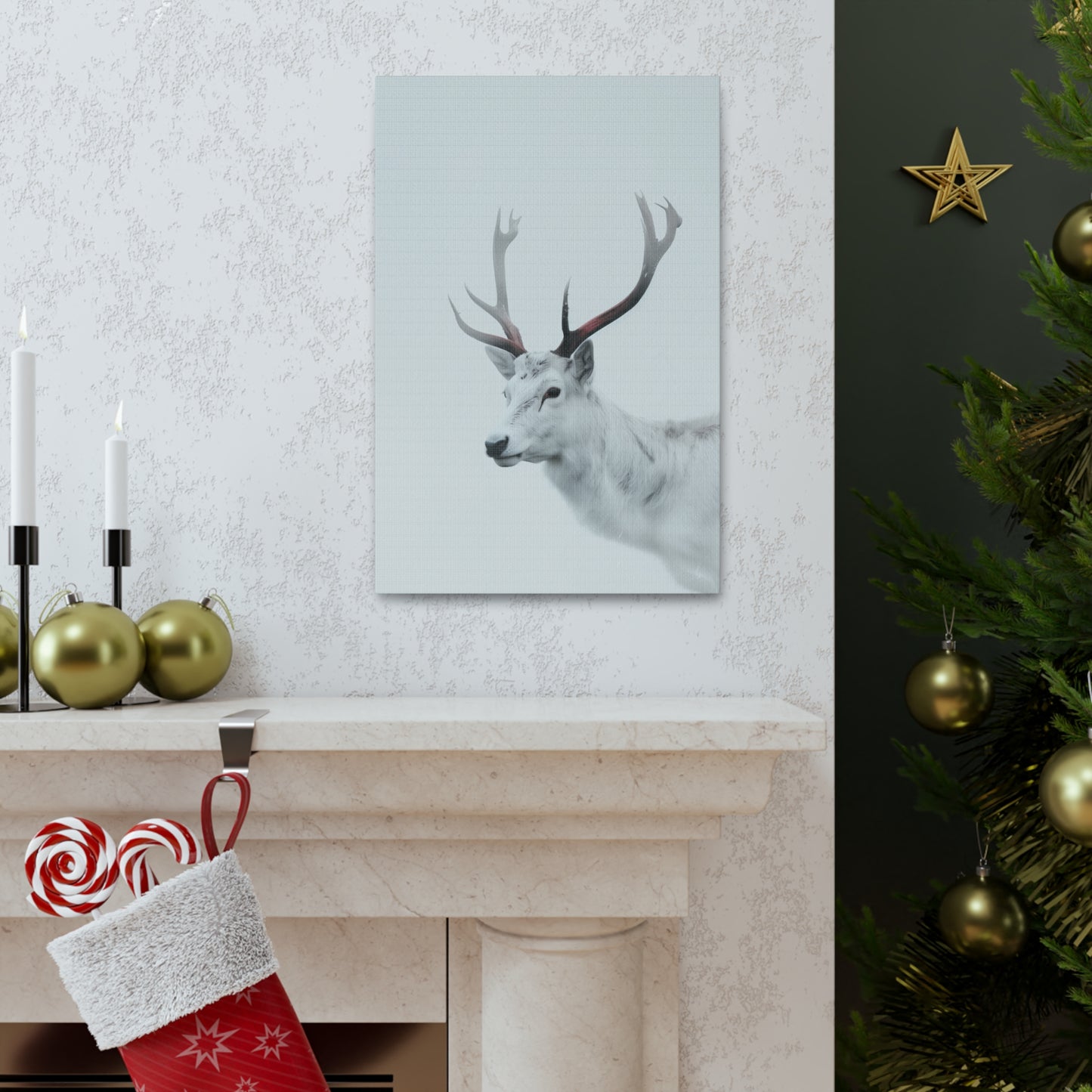 White Reindeer Digital Illustration Canvas Gallery Wraps