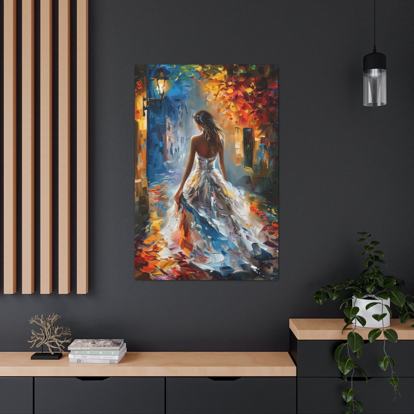 Bride walking in the streets - Leonid Afremov Style Digital Print Canvas Gallery Wraps