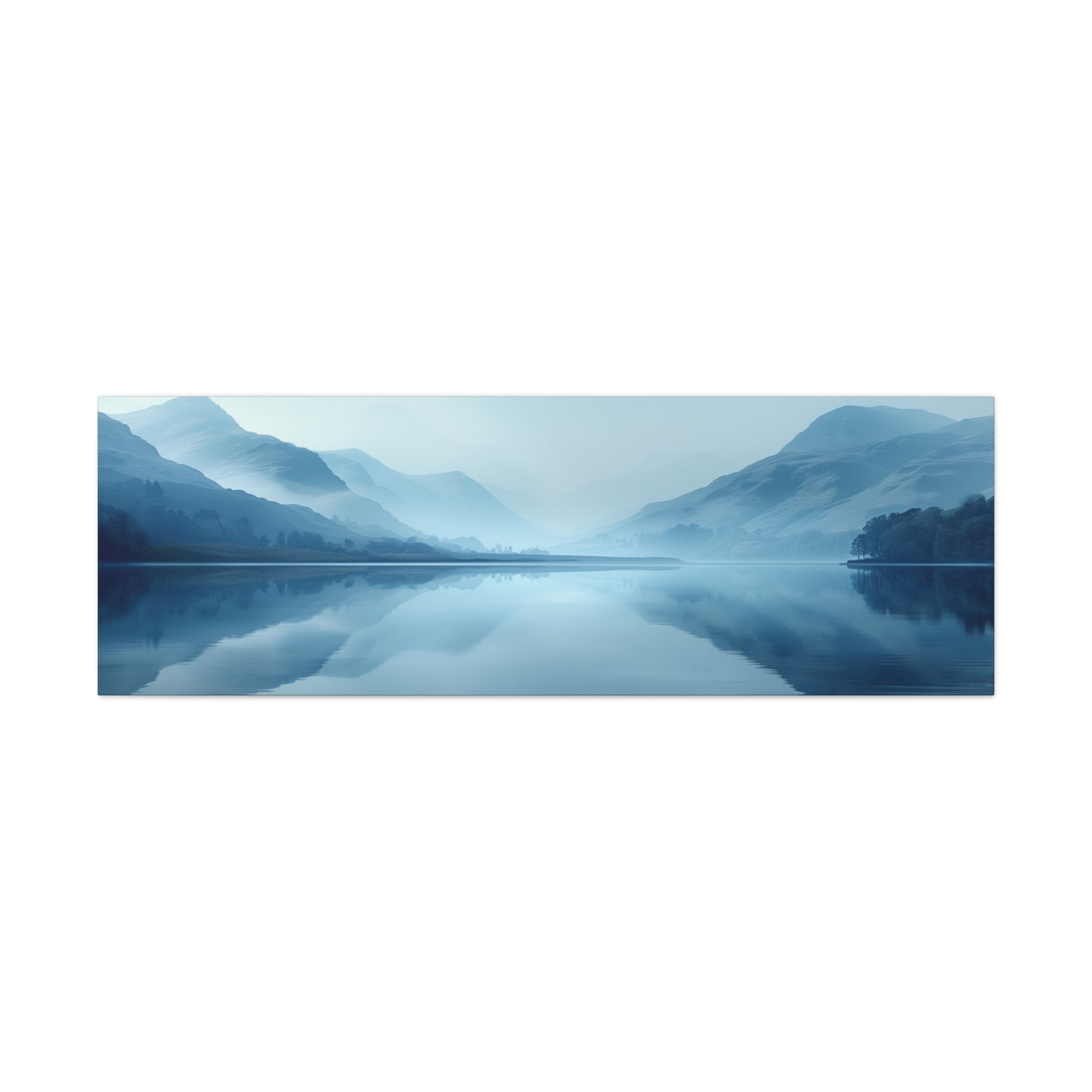 Lake Landscape with Mountains - Morning Mist Panorama Canvas Gallery Wraps