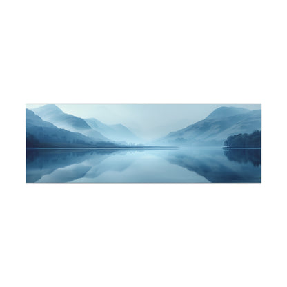 Lake Landscape with Mountains - Morning Mist Panorama Canvas Gallery Wraps