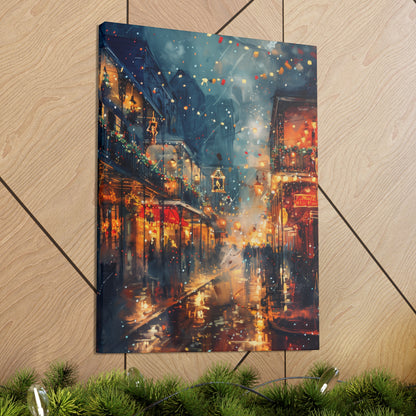 Christmas Street Corner in Downtown - Rembrandt Style Digital Oil Painting  Canvas Gallery Wraps