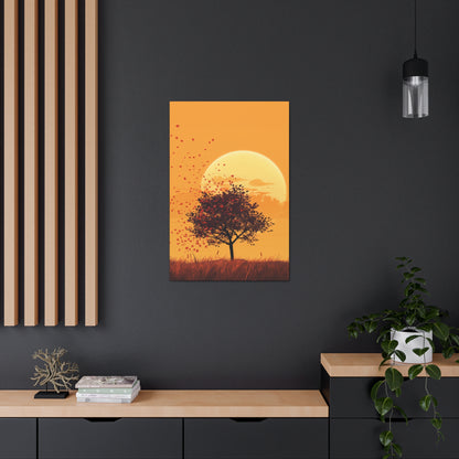 Tree in a Golden Sunset Digital Illustration Canvas Gallery Wraps