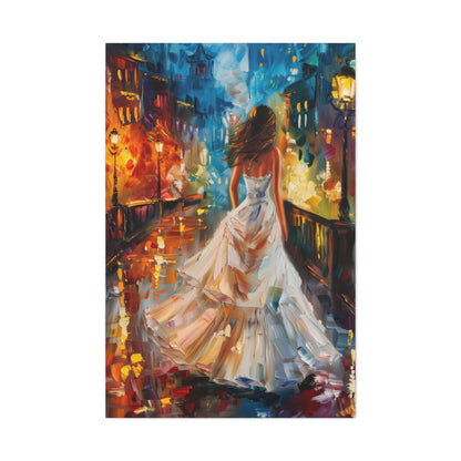 bride walking in Bridge - Leonid Afremov Style Digital Print Canvas Gallery Wraps