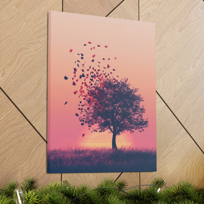 Tree in a Golden Sunset Digital Illustration Canvas Gallery Wraps