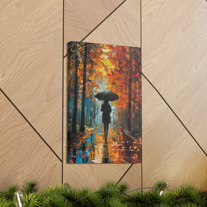 girl with an umbrella walking through forest road - Leonid Afremov Style Digital Print Canvas Gallery Wraps