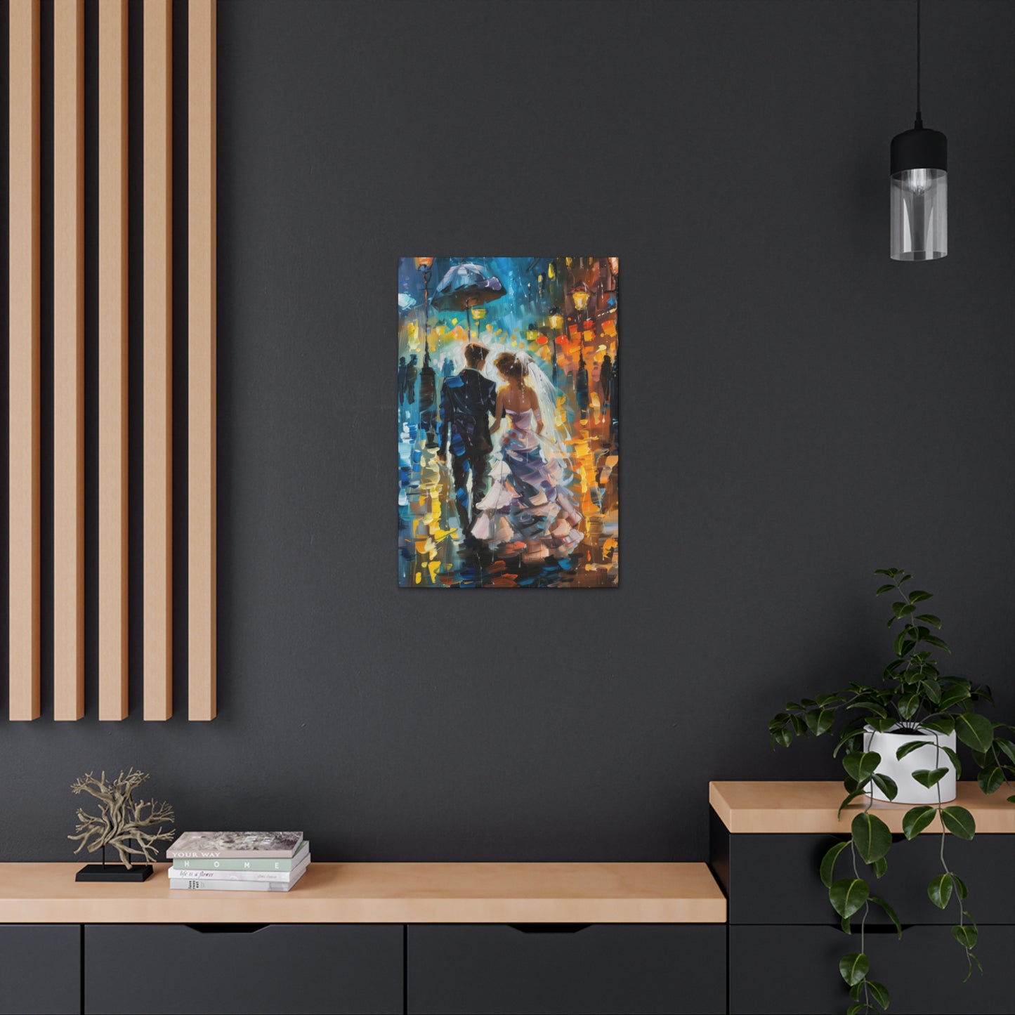 couple walking in street in rain - Leonid Afremov Style Digital Print Canvas Gallery Wraps