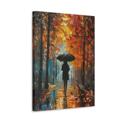 girl with an umbrella walking through forest road - Leonid Afremov Style Digital Print Canvas Gallery Wraps