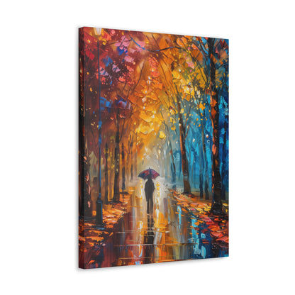 man walking through forest road with umbrella - Leonid Afremov Style Digital Print Canvas Gallery Wraps