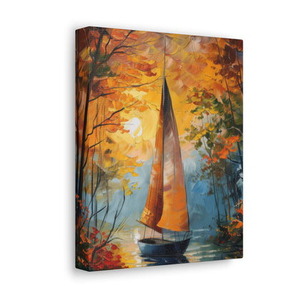 A Boat Sailing Through the Wild River - Leonid Afremov Style Digital Oil Painting Canvas Gallery Wraps