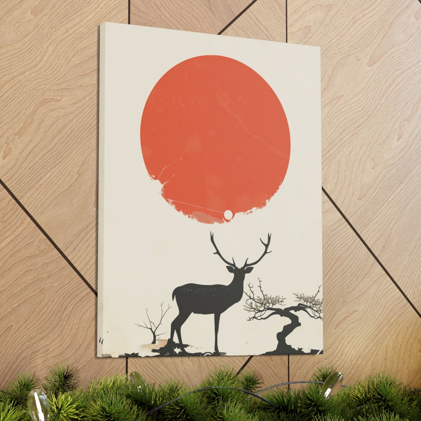 Deer and Sun - Takeshi Kitano Style Digital Illustration Canvas Gallery Wraps