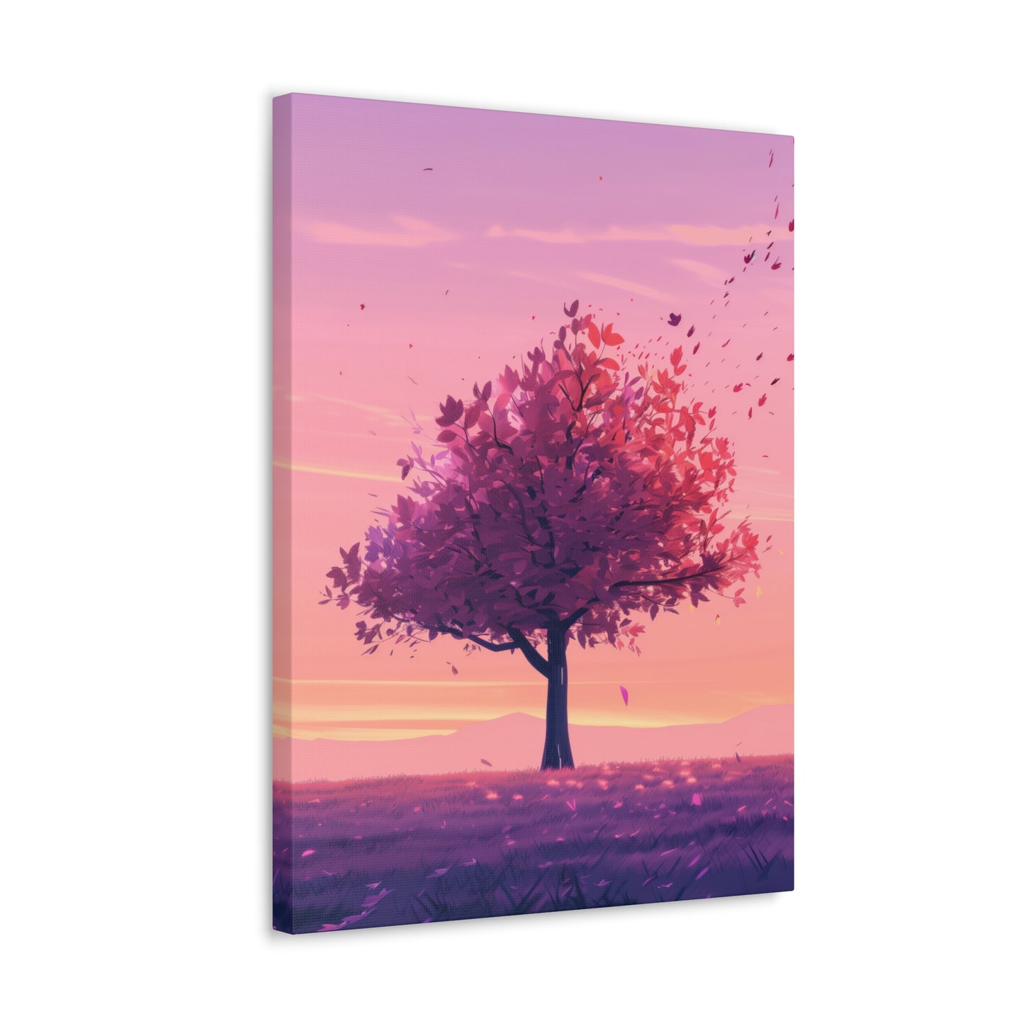 Tree in a Purple Sunset Digital Illustration Canvas Gallery Wraps