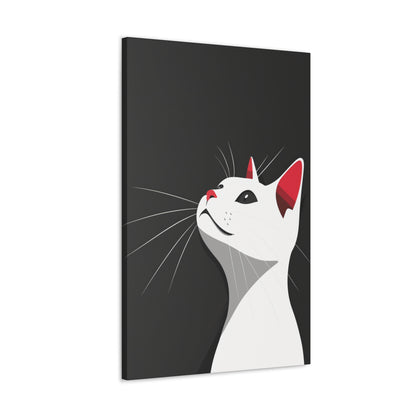 White Cat in Black Background Digital Illustration Canvas Gallery Wraps