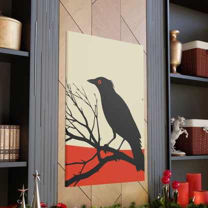 Black Bird Sitting on a Branch Digital Illustration Canvas Gallery Wraps