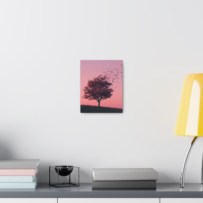 Tree in a Purple Sunset Digital Illustration Canvas Gallery Wraps