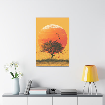 Tree in a Golden Sunset Digital Illustration Canvas Gallery Wraps