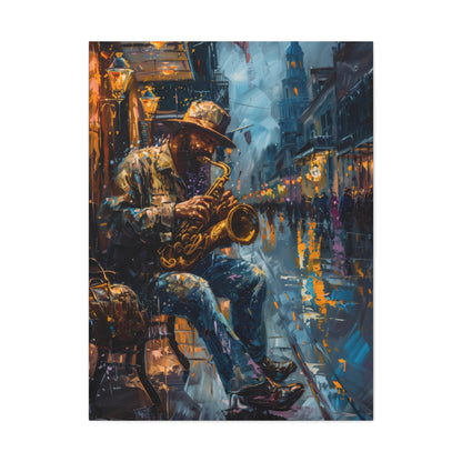 Man Playing Horn on the Street - Rembrandt Style Digital Oil Painting Canvas Gallery Wraps