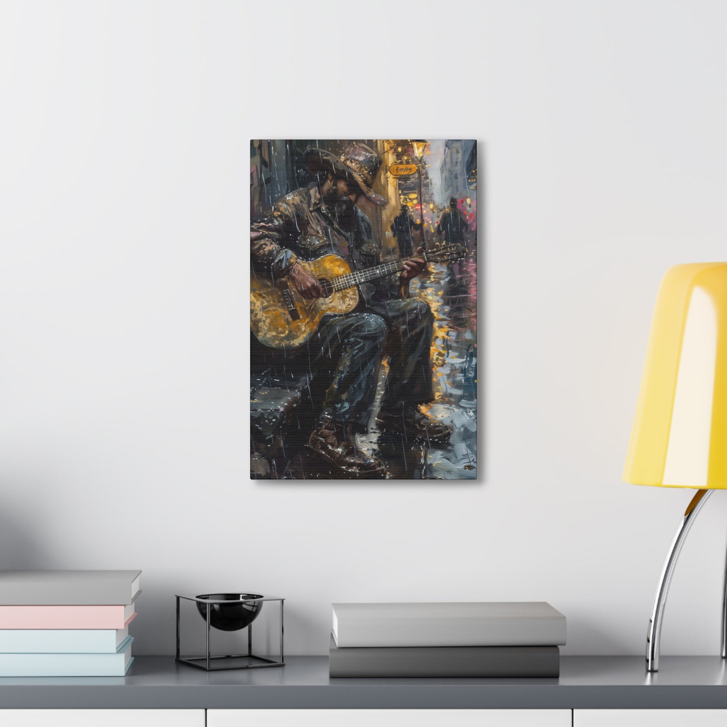 Man Playing Guitar on the Street - Rembrandt Style Digital Oil Painting Canvas Gallery Wraps