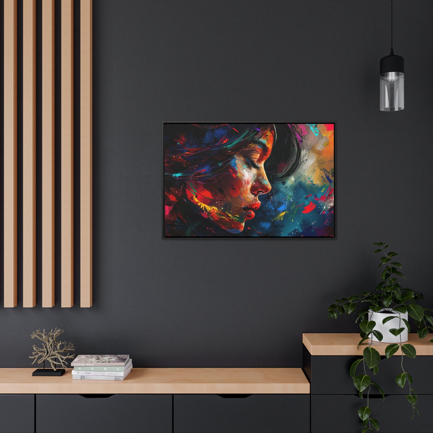 Beautiful Girl Face - Colorful Impressionist Style Digital Canvas Art Print Horizontal Frame