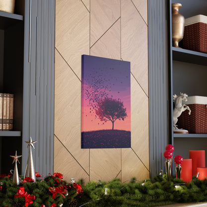 Tree in a Purple Sunset Digital Illustration Canvas Gallery Wraps