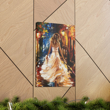 bride walking in street - Leonid Afremov Style Digital Print Canvas Gallery Wraps