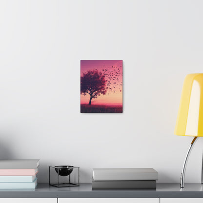 Tree in a Purple Sunset Digital Illustration Canvas Gallery Wraps