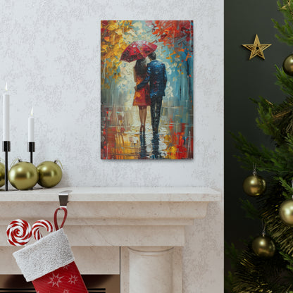 lovely couple holding a umbrella in rain - Leonid Afremov Style Digital Print Canvas Gallery Wraps