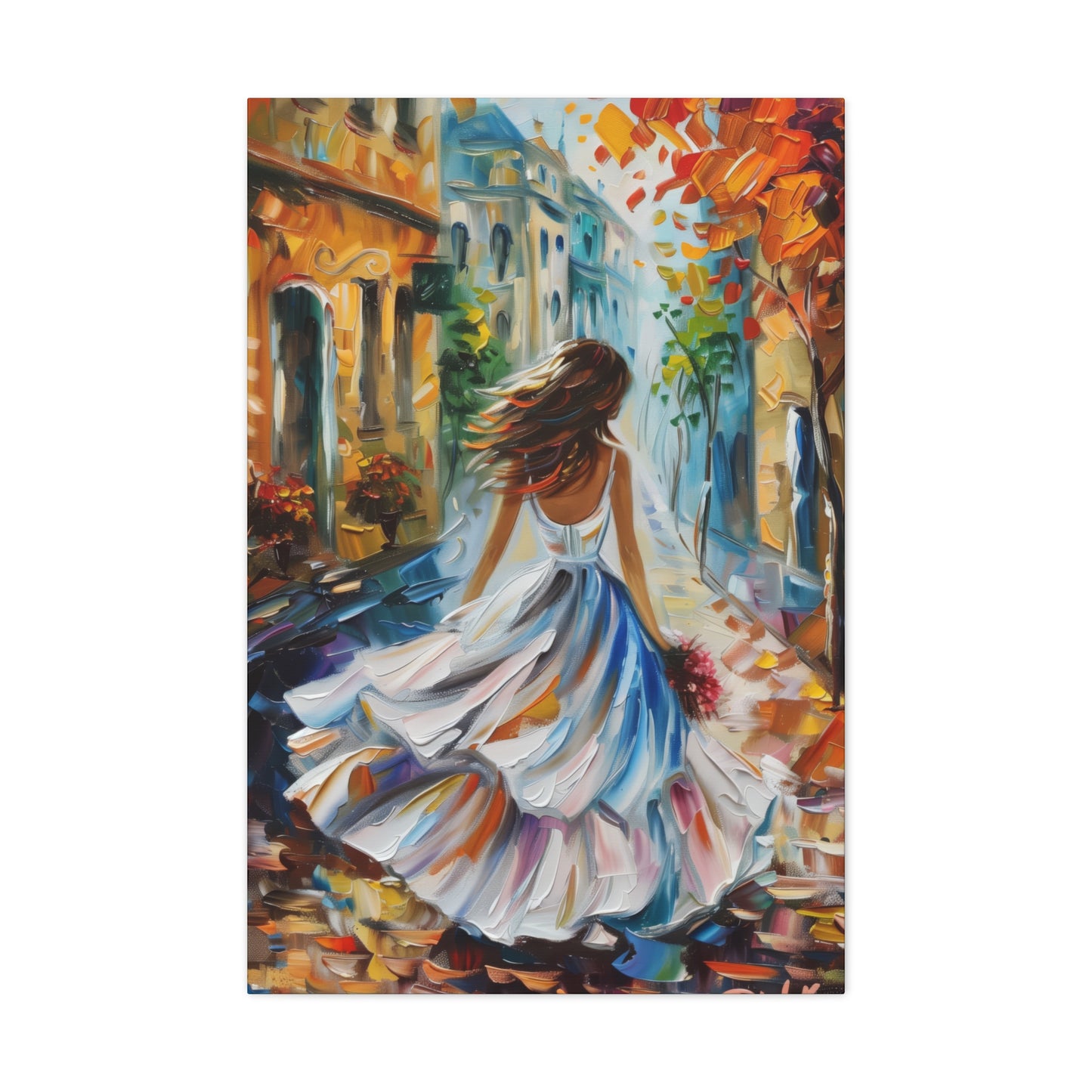 Bride walking in the medieval streets - Leonid Afremov Style Digital Print Canvas Gallery Wraps